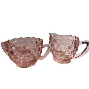 Vintage Pink Depression Glass Jeannette Cube / Cubist Creamer and Sugar